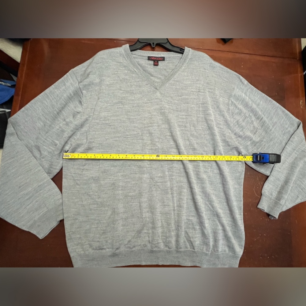 Linea uomo gray v neck sweater long sleeve preppy career 45% wool‎ 4 xl